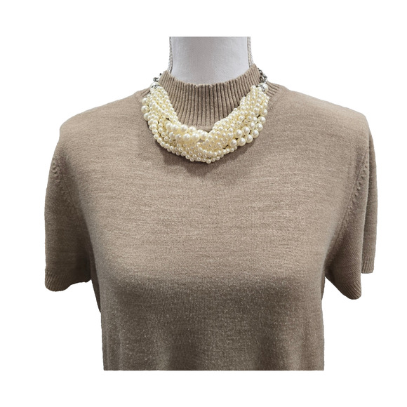 Ivory Cream Wound Multi Strand Faux Pearl Collar Necklace 18" Coquette Vibe - Picture 1 of 9